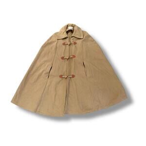 Vintage Tan Handmade Wool Collared Poncho